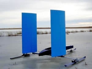 an experimental iceboat with two masts