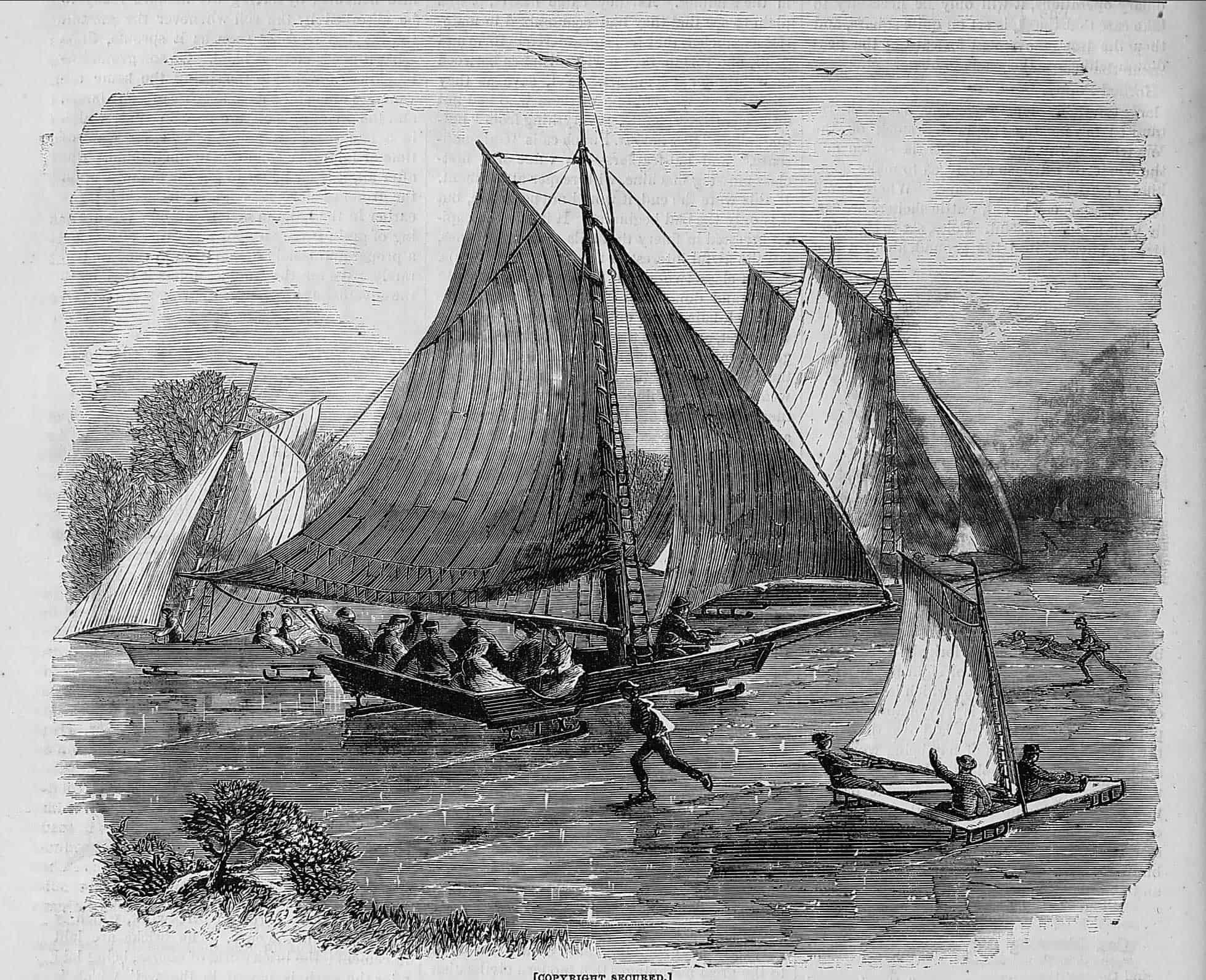 19th Century Bow Steering Ice Yachts Iceboat
